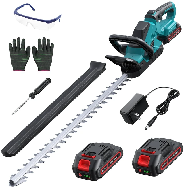 Main image of 24'' Cordless Hedge Trimmer with 2 Batteries & Charger, Brushless Motor | 3000RPM Brushless Electric Handheld Bush Clipper, 180° Rotatable Head, 2/3'' Blade Gap, Gardening Gifts for Fathers Day