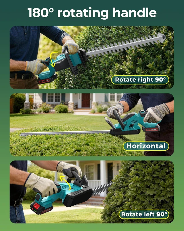 Alt view image 5 of 6 - 24'' Cordless Hedge Trimmer with 2 Batteries & Charger, Brushless Motor | 3000RPM Brushless Electric Handheld Bush Clipper, 180° Rotatable Head, 2/3'' Blade Gap, Gardening Gifts for Fathers Day