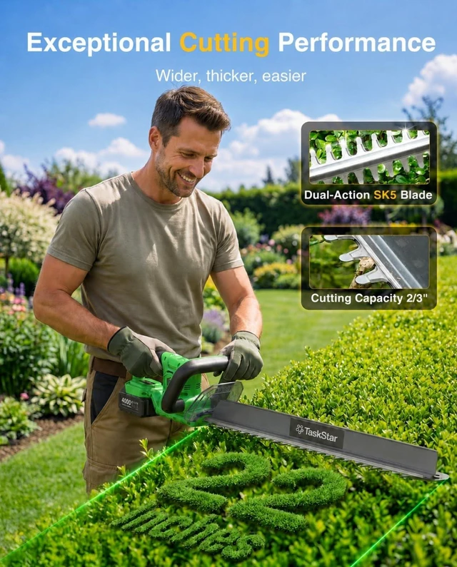 Alt view image 2 of 7 - 22" Hedge Trimmer Cordless with Debris Remover, 2x4.0Ah Batteries | Dual-Action SK5 Blade 20V Electric Bush Trimmer, All-Around Trimming, 2800 SPM, Battery Hedge Clippers for Shrub Garden Yard