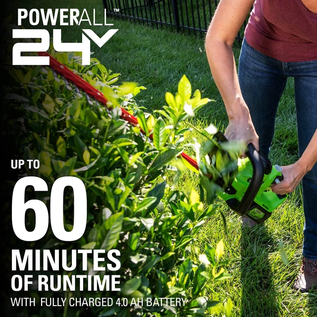 Alt view image 3 of 7 - 24V 22" Cordless Laser Cut Hedge Trimmer, 4.0Ah USB Battery and Charger Included