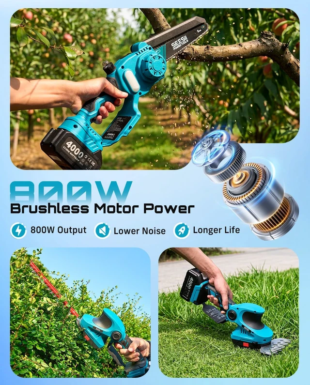 Alt view image 3 of 7 - 3 in 1 Cordless Mini Chainsaw & Hedge Trimmer, Grass Shear Combo | 8 Inch Electric Chain saw Brushless,2x 4000mAh Batteries,Handheld Trimmer, Ergonomic Yard Garden Tool Set for Trimming