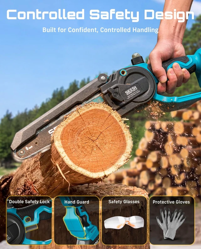 Alt view image 6 of 7 - 3 in 1 Cordless Mini Chainsaw & Hedge Trimmer, Grass Shear Combo | 8 Inch Electric Chain saw Brushless,2x 4000mAh Batteries,Handheld Trimmer, Ergonomic Yard Garden Tool Set for Trimming