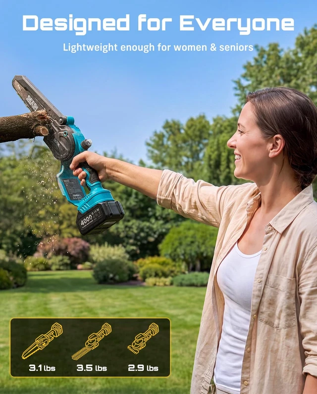 Alt view image 7 of 7 - 3 in 1 Cordless Mini Chainsaw & Hedge Trimmer, Grass Shear Combo | 8 Inch Electric Chain saw Brushless,2x 4000mAh Batteries,Handheld Trimmer, Ergonomic Yard Garden Tool Set for Trimming