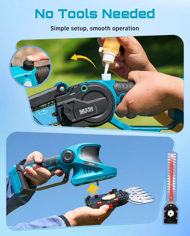 Alt view image 5 of 7 - 3 in 1 Cordless Mini Chainsaw & Hedge Trimmer, Grass Shear Combo | 8 Inch Electric Chain saw Brushless,2x 4000mAh Batteries,Handheld Trimmer, Ergonomic Yard Garden Tool Set for Trimming