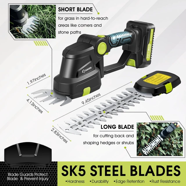 Alt view image 3 of 6 - 20V Cordless Hedge Trimmer,2 in 1 Bush Trimmer with 2 Battery | Electric Shrub Trimmer Grass Shears , Handheld Grass Cutter,Hedge Shear with Rechargeable Battery and Charger for Garden Law