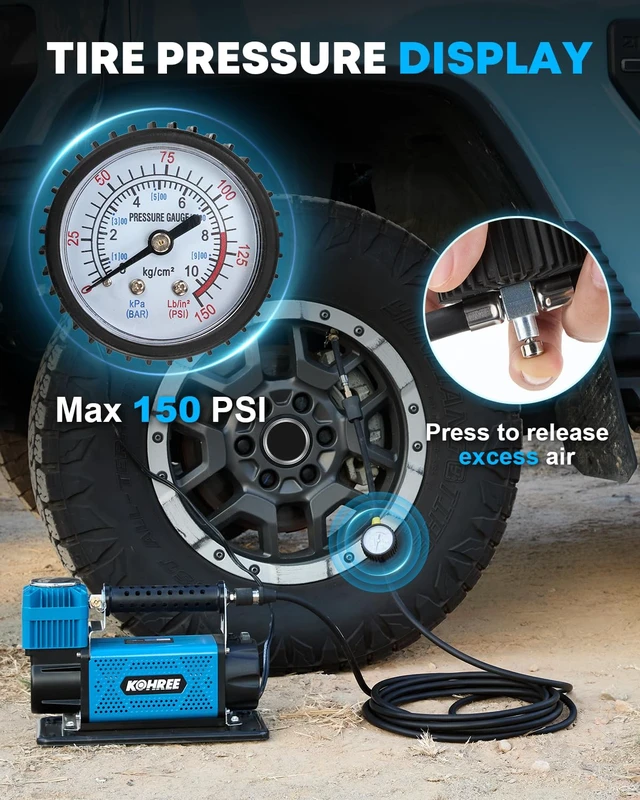 Alt view image 4 of 7 - 12V Air Compressor, 7.06 CFM Fast Tire Inflator, Heavy Duty | Tire Pump with Max 150 PSI for Offroad Truck, RV, 4x4 Vehicles