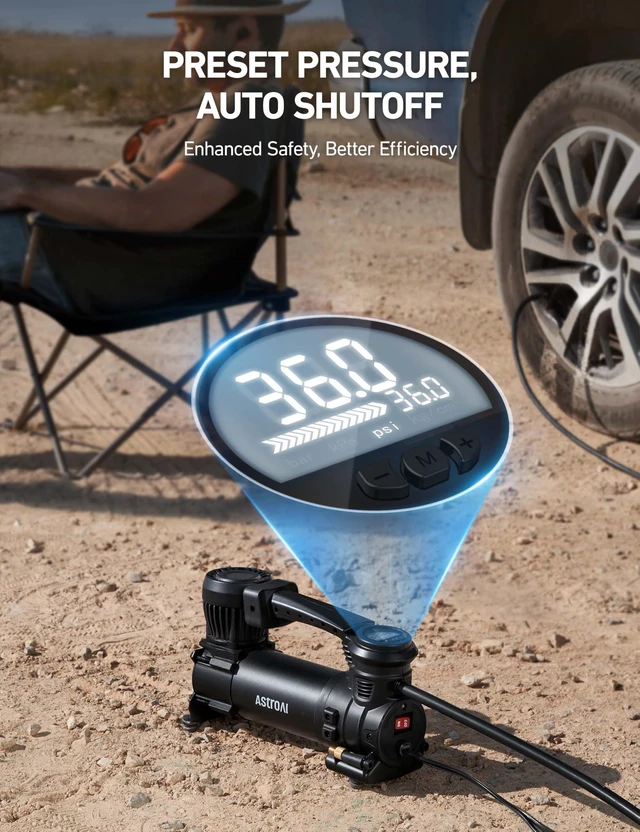 Alt view image 2 of 7 - T4 Heavy Duty Truck Tire Inflator, 120PSI Air Compressor | 12V Air Compressor with Digital Gauge, Auto Shutoff, LED Light and Alligator Clips for Trucks, Pickups, SUVs and RVs