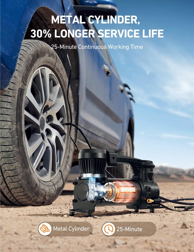 Alt view image 4 of 7 - T4 Heavy Duty Truck Tire Inflator, 120PSI Air Compressor | 12V Air Compressor with Digital Gauge, Auto Shutoff, LED Light and Alligator Clips for Trucks, Pickups, SUVs and RVs