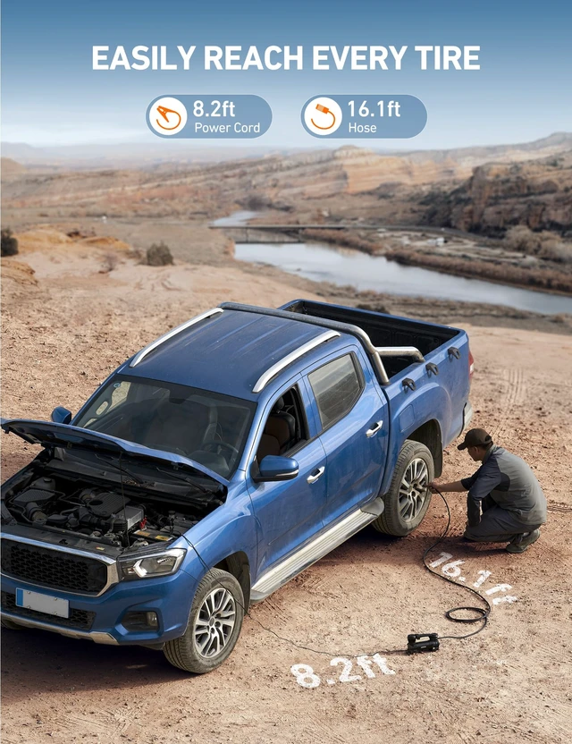 Alt view image 6 of 7 - T4 Heavy Duty Truck Tire Inflator, 120PSI Air Compressor | 12V Air Compressor with Digital Gauge, Auto Shutoff, LED Light and Alligator Clips for Trucks, Pickups, SUVs and RVs