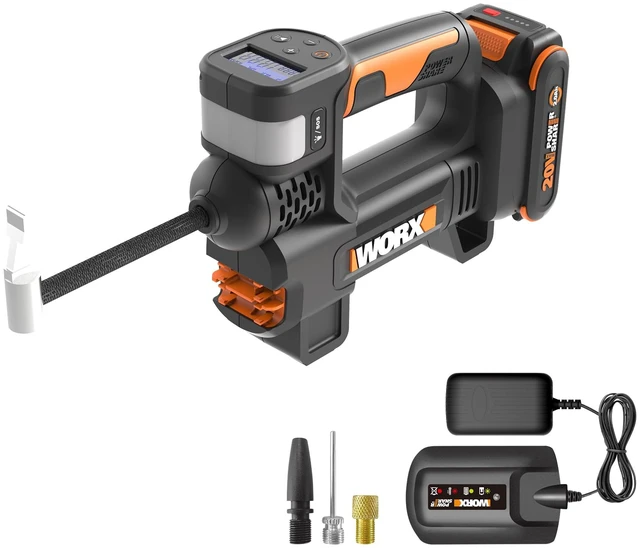 Main image of Cordless Tire Inflator 20V Air Compressor, WX092L | 150 PSI Max Pressure; Digital Pressure Gauge; Auto Shut-Off; 2.0Ah Battery & Charger Included; PowerShare