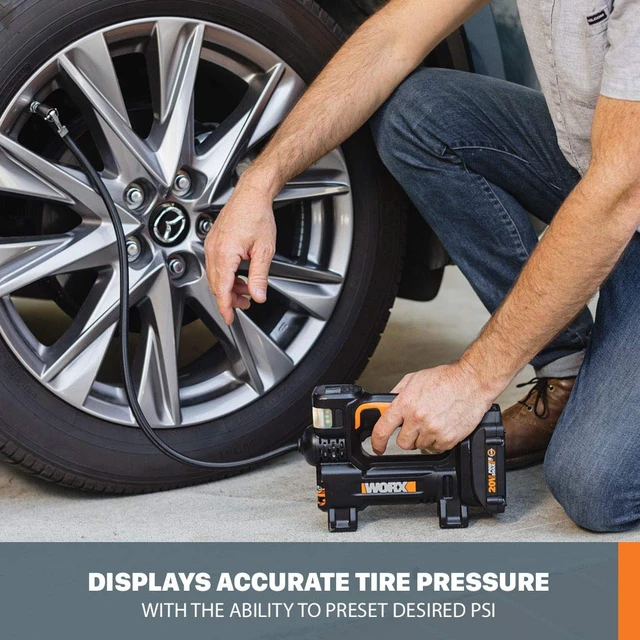 Alt view image 3 of 7 - Cordless Tire Inflator 20V Air Compressor, WX092L | 150 PSI Max Pressure; Digital Pressure Gauge; Auto Shut-Off; 2.0Ah Battery & Charger Included; PowerShare