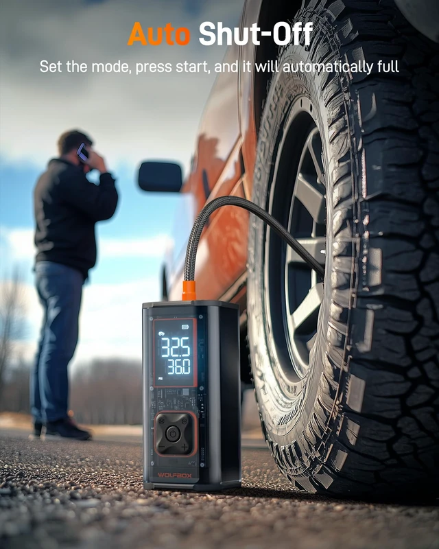 Alt view image 6 of 7 - 150PSI Heavy Duty Tire Inflator Portable Air Compressor,Double- cylinder 45LPM Fast Air Pump for Car Tires,3.5'' LED Display,20'' Hose,Air Compressor for Car,Pickup Truck,Bike
