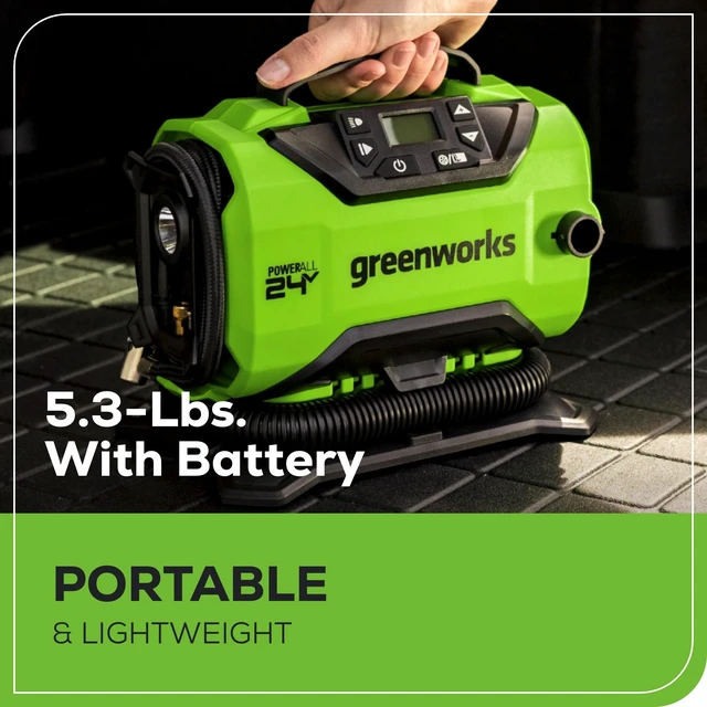 Alt view image 6 of 7 - 24V Cordless Tire Inflator, 160 PSI Portable Air Compressor, 2 Power Sources, Auto Shut Off, for Car, Bicycle, Motorcycle, Air Boat, Inflatables With 2.0 Ah Battery & 2A Charger