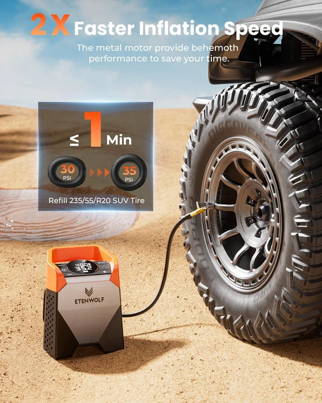 Alt view image 2 of 6 - Zephyr S5 Heavy-Duty Tire Inflator Portable Air Compressor | 160PSI & 15600mAh Cordless Air Pump with LED Light for Car Tires, Bike, Motorcycle, Balls, Pickups, Orange