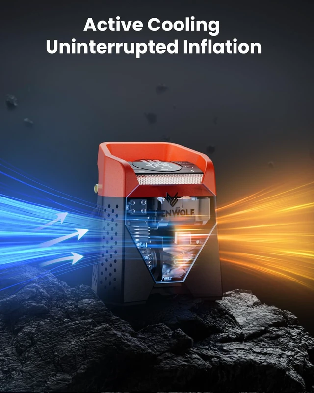 Alt view image 5 of 6 - Zephyr S5 Heavy-Duty Tire Inflator Portable Air Compressor | 160PSI & 15600mAh Cordless Air Pump with LED Light for Car Tires, Bike, Motorcycle, Balls, Pickups, Orange