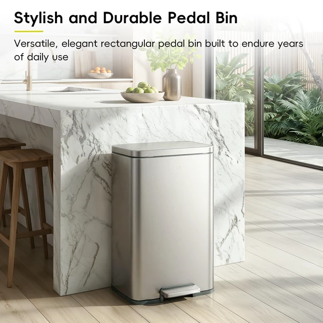 Alt view image 3 of 7 - Madison Brushed Stainless Steel 13.2 Gal/50L Kitchen Step Trash Can or Recycling Bin, Removable Inner Liner, Soft Close Lid, Fingerprint Resistant Finish