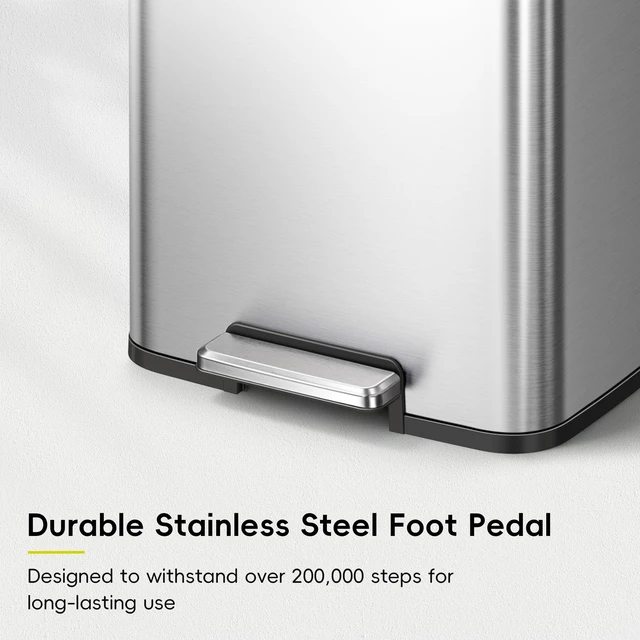 Alt view image 5 of 7 - Madison Brushed Stainless Steel 13.2 Gal/50L Kitchen Step Trash Can or Recycling Bin, Removable Inner Liner, Soft Close Lid, Fingerprint Resistant Finish
