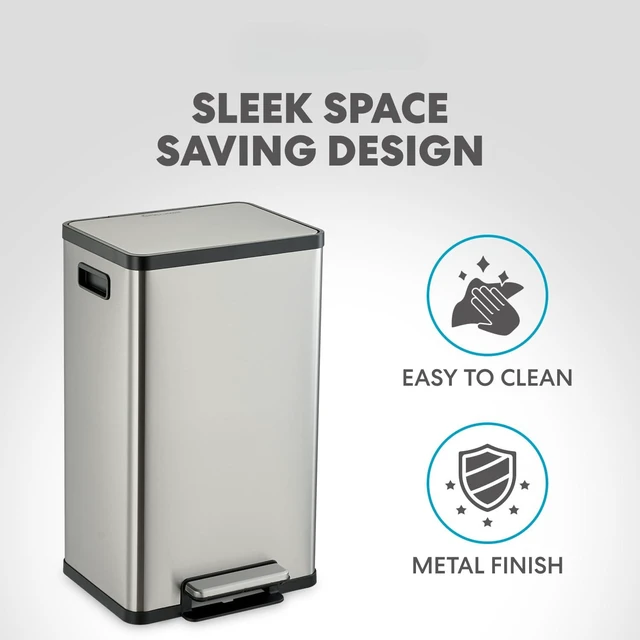 Alt view image 5 of 6 - 50 Liter / 13.2 Gallon Soft-Close, Smudge Resistant Trash Can with Foot Pedal and Built in Filter- Stainless Steel, Sleek Finish