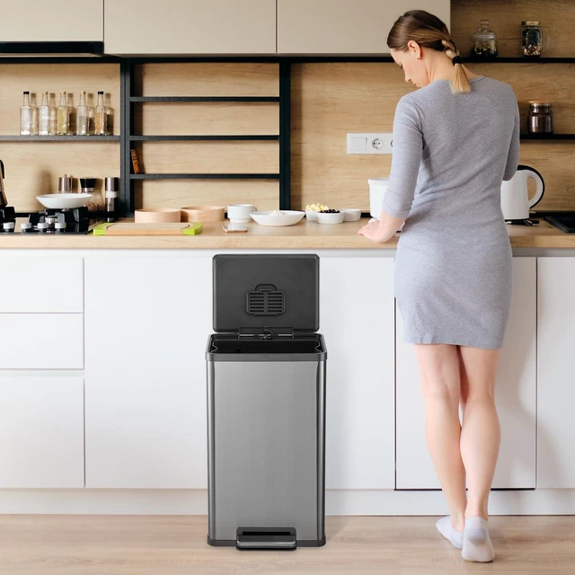 Alt view image 6 of 6 - 50 Liter / 13.2 Gallon Soft-Close, Smudge Resistant Trash Can with Foot Pedal and Built in Filter- Stainless Steel, Sleek Finish