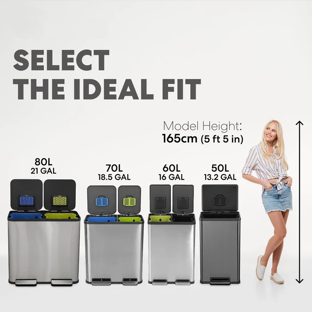 Alt view image 3 of 7 - 13.2 Gallon (50L) Step Trash Can Kitchen Garbage Can with Slow-Close Lid Odor Control, Hands-Free, Easy to Clean, Brushed Stainless Steel