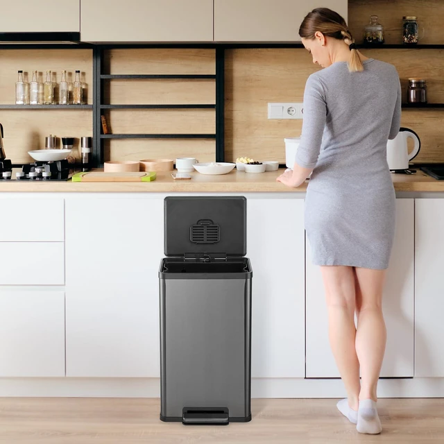 Alt view image 7 of 7 - 13.2 Gallon (50L) Step Trash Can Kitchen Garbage Can with Slow-Close Lid Odor Control, Hands-Free, Easy to Clean, Brushed Stainless Steel