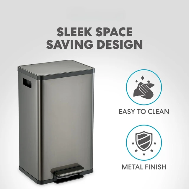 Alt view image 6 of 7 - 13.2 Gallon (50L) Step Trash Can Kitchen Garbage Can with Slow-Close Lid Odor Control, Hands-Free, Easy to Clean, Brushed Stainless Steel