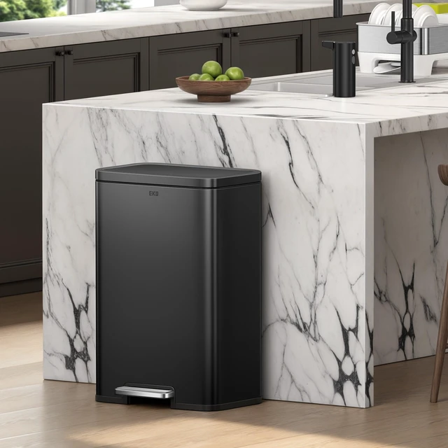 Alt view image 3 of 6 - Madison Matte Black Stainless Steel 13.2 Gal/50L Kitchen Step Trash Can or Recycling Bin, Removable Inner Liner, Soft Close Lid, Fingerprint Resistant Finish