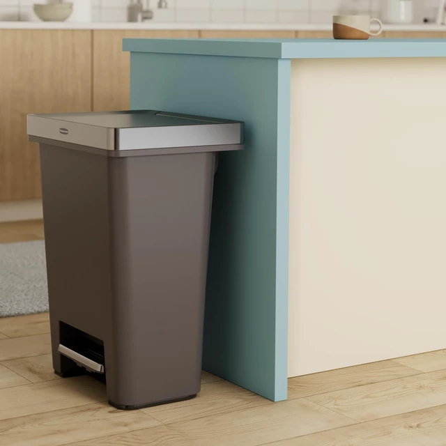 Alt view image 2 of 7 - Premier High-Capacity Step-On Trash Can, 19 Gallon, Single or Dual Stream Trash or Recycling, Charcoal, Stainless-Steel Rim, Lid Lock, Quiet Lid, for Home/Kitchen/Garage/Apartment