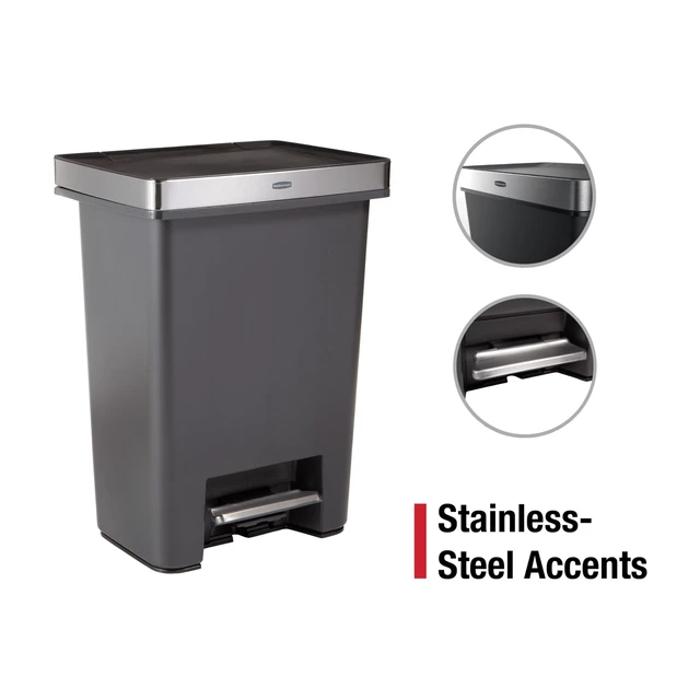 Alt view image 7 of 7 - Premier High-Capacity Step-On Trash Can, 19 Gallon, Single or Dual Stream Trash or Recycling, Charcoal, Stainless-Steel Rim, Lid Lock, Quiet Lid, for Home/Kitchen/Garage/Apartment