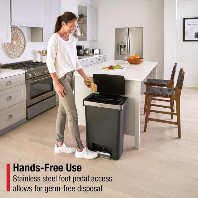 Alt view image 6 of 7 - Premier High-Capacity Step-On Trash Can, 19 Gallon, Single or Dual Stream Trash or Recycling, Charcoal, Stainless-Steel Rim, Lid Lock, Quiet Lid, for Home/Kitchen/Garage/Apartment
