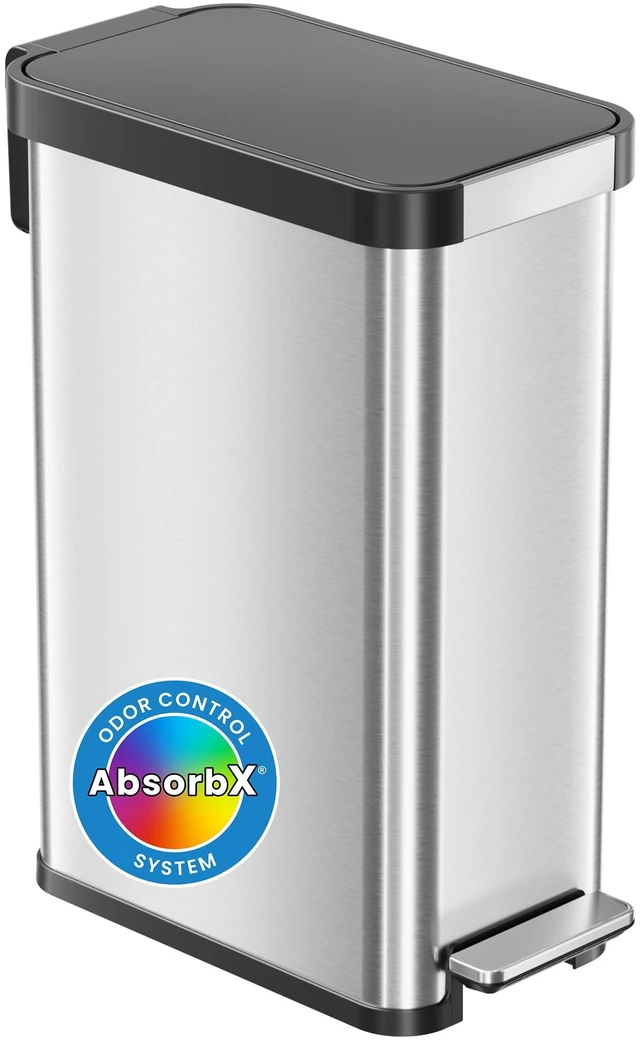 Main image of 13.2 Gal / 50L Slim Step Pedal Kitchen Trash Can | Odor Filter | SoftStep Slim Indoor Recycling Garbage Bin | Soft Close Lid | Stainless Steel | Dent-Proof Lid | Home, Office, Work Business
