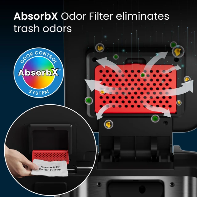 Alt view image 3 of 6 - 13.2 Gal / 50L Slim Step Pedal Kitchen Trash Can | Odor Filter | SoftStep Slim Indoor Recycling Garbage Bin | Soft Close Lid | Stainless Steel | Dent-Proof Lid | Home, Office, Work Business