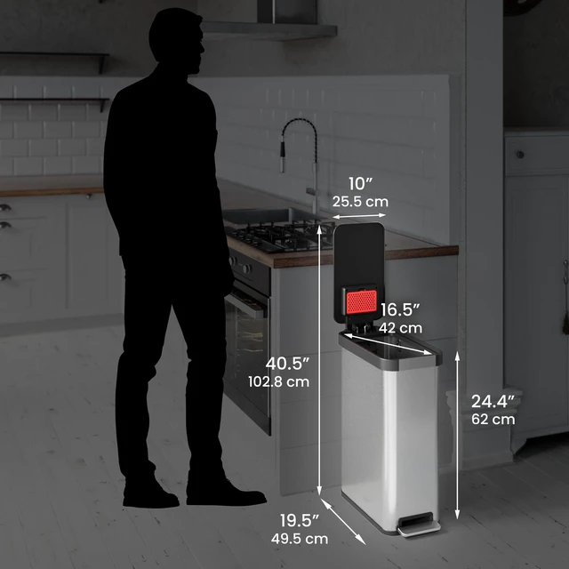 Alt view image 6 of 6 - 13.2 Gal / 50L Slim Step Pedal Kitchen Trash Can | Odor Filter | SoftStep Slim Indoor Recycling Garbage Bin | Soft Close Lid | Stainless Steel | Dent-Proof Lid | Home, Office, Work Business