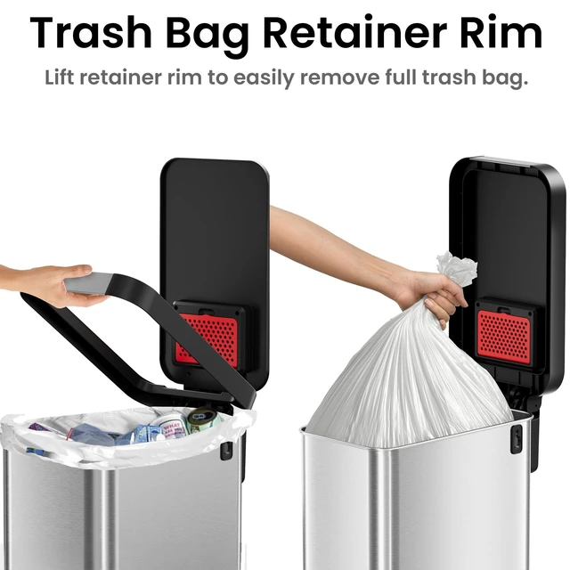 Alt view image 4 of 6 - 13.2 Gal / 50L Slim Step Pedal Kitchen Trash Can | Odor Filter | SoftStep Slim Indoor Recycling Garbage Bin | Soft Close Lid | Stainless Steel | Dent-Proof Lid | Home, Office, Work Business