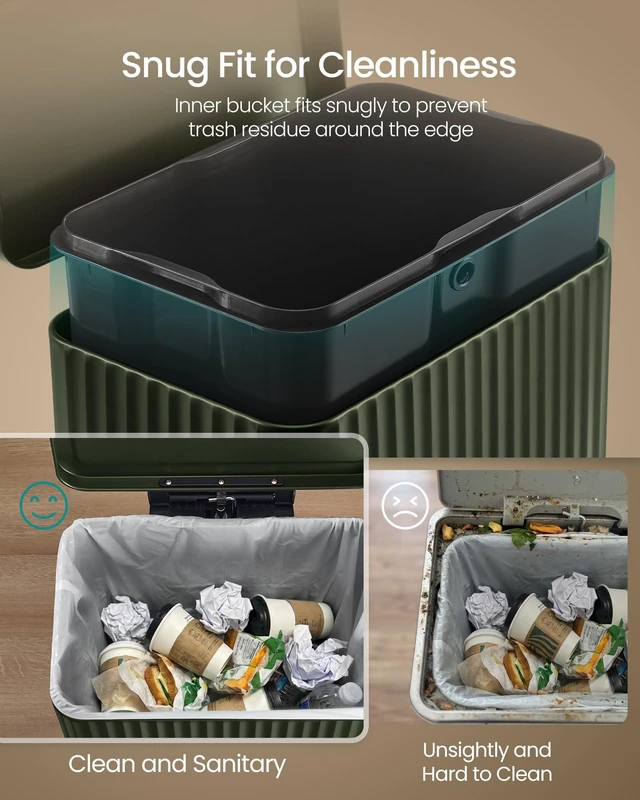 Alt view image 5 of 7 - Trash Can, 13 Gallon (50 L), Stainless Steel, with Lid, Pedal | Garbage Can for Kitchen, with Soft Close, Removable Inner Bucket, 15 Trash Bags (Code K) Included, Green ULTB586CZ01