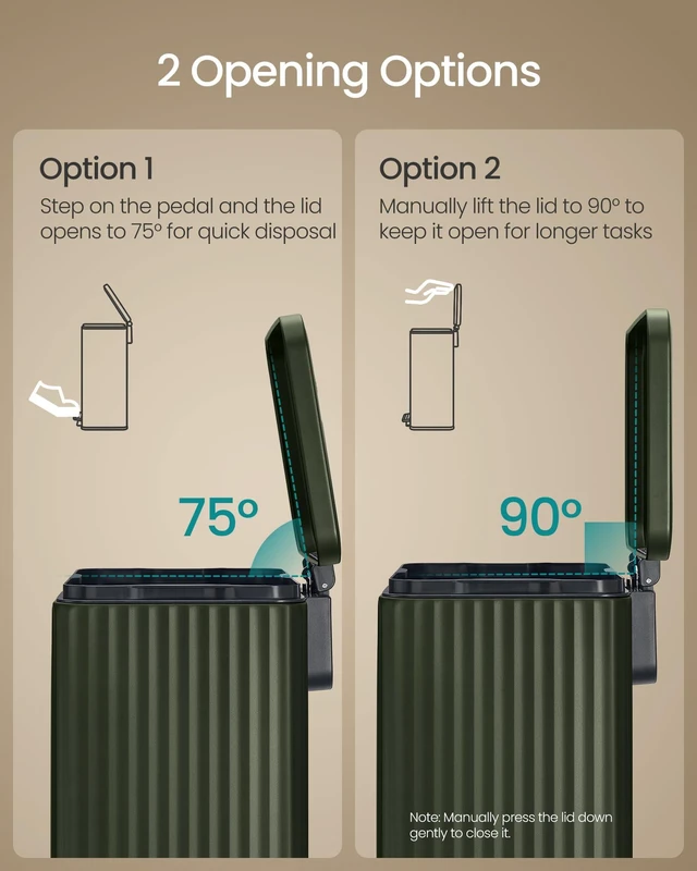Alt view image 6 of 7 - Trash Can, 13 Gallon (50 L), Stainless Steel, with Lid, Pedal | Garbage Can for Kitchen, with Soft Close, Removable Inner Bucket, 15 Trash Bags (Code K) Included, Green ULTB586CZ01