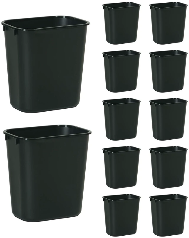Main image of Deskside Wastebasket/Trash Can, 3.25-Gallon/13-Quart, Black, Plastic, for Bedroom/Bathroom/Office, Fits Under Desk/Sink/Cabinet, Pack of 12