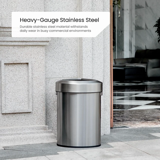 Alt view image 2 of 7 - 16 Gallon Commercial Trash Can with Removable Open Top Lid | Stainless Steel with Triangular Corner Design and Extra Strength Durability for Offices, Restaurants and Businesses, Silver