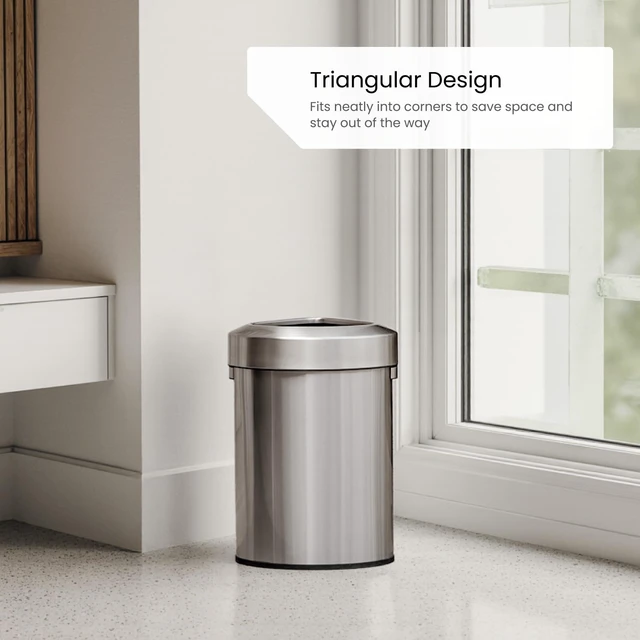 Alt view image 4 of 7 - 16 Gallon Commercial Trash Can with Removable Open Top Lid | Stainless Steel with Triangular Corner Design and Extra Strength Durability for Offices, Restaurants and Businesses, Silver