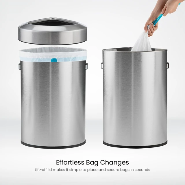 Alt view image 5 of 7 - 16 Gallon Commercial Trash Can with Removable Open Top Lid | Stainless Steel with Triangular Corner Design and Extra Strength Durability for Offices, Restaurants and Businesses, Silver