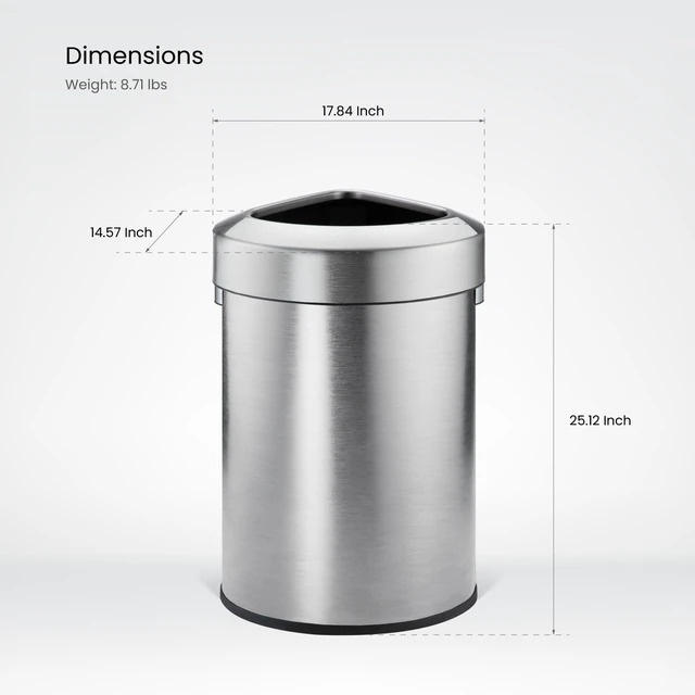 Alt view image 7 of 7 - 16 Gallon Commercial Trash Can with Removable Open Top Lid | Stainless Steel with Triangular Corner Design and Extra Strength Durability for Offices, Restaurants and Businesses, Silver