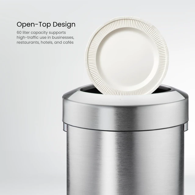 Alt view image 3 of 7 - 16 Gallon Commercial Trash Can with Removable Open Top Lid | Stainless Steel with Triangular Corner Design and Extra Strength Durability for Offices, Restaurants and Businesses, Silver