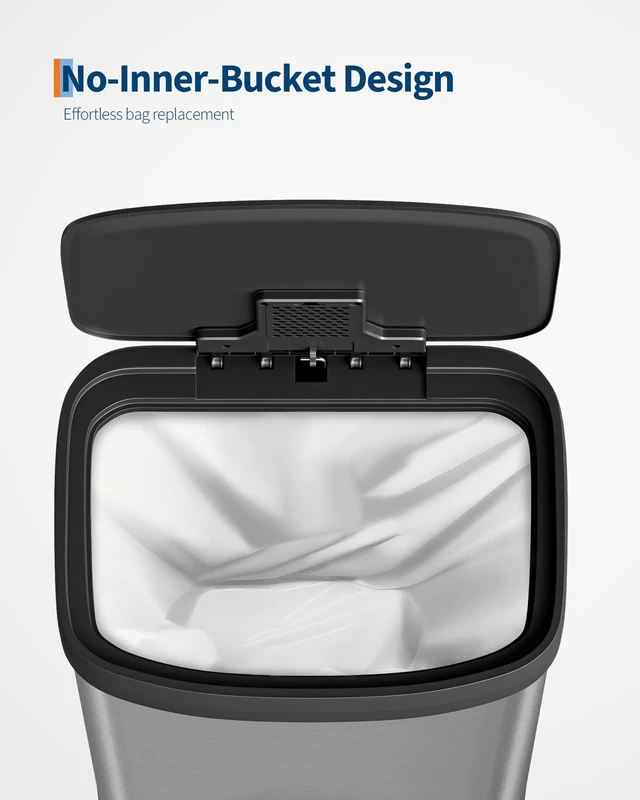 Alt view image 4 of 7 - 21 gal / 80 L Stainless Steel Trash Can with Lid, Large Garbage Can for Kitchen, Rustproof Step-on Kitchen Metal Trash Bin with Liner Rim, Rear Handle, Soft Close Plastic Lid, Silver