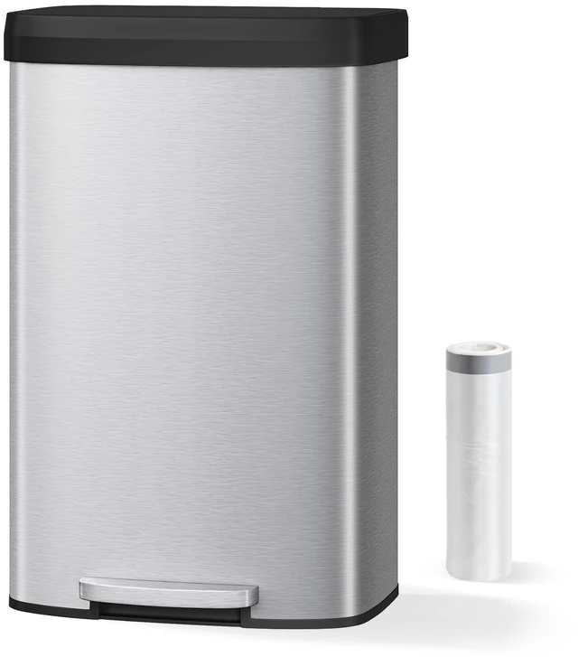 Alt view image 7 of 7 - 21 gal / 80 L Stainless Steel Trash Can with Lid, Large Garbage Can for Kitchen, Rustproof Step-on Kitchen Metal Trash Bin with Liner Rim, Rear Handle, Soft Close Plastic Lid, Silver