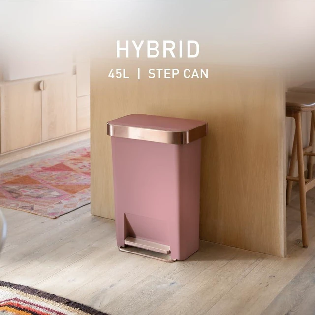 Alt view image 2 of 6 - Hybrid Step Can, 45L / 12 Gallon Rectangular Kitchen Trash Can, Studio Edition, Liner Rim System, Liner Pocket®, 150,000-Step Pedal, Lid Shox® Silent Close, Blush Plastic