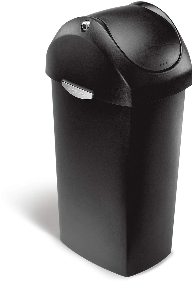 Main image of Swing Lid Can, 60L / 15.9 Gallon Commercial Plastic Trash Can for Restaurants, Cafes, Lobbies, Balanced Swing Lid, Quick-Release Hinge, ADA-Compliant, Black Plastic