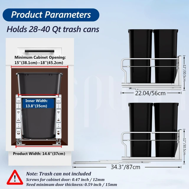 Alt view image 2 of 7 - Dual Pull Out Trash Can Under Cabinet with Soft-Close Slides | Space Saving, Heavy Duty, Garbage Can Not Included, Under Sink Bin Kit for Home Kitchen, Requires Min Cabinets 17" W X 24" D