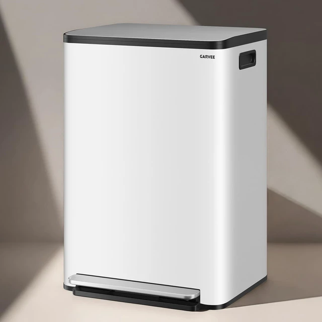 Alt view image 2 of 7 - 13 Gallon Trash Can Kitchen Garbage Bin with Removable Inner Buckets 50L Stainless Steel Step-on Metal Large Waste Cans with Soft Close Lid White