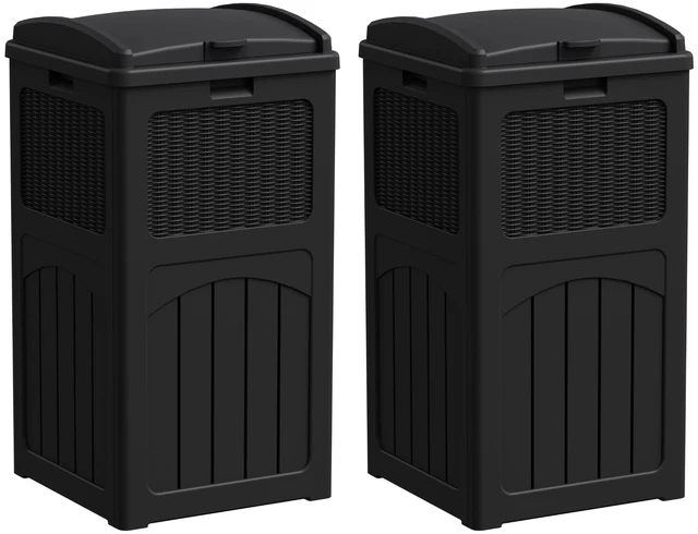 Main image of 33 Gallon Outdoor Trash Can with Lid (2-Pack), Dark Black | Heavy Duty Resin Garbage Bin, Waterproof & UV Resistant for Patio, Garden, Deck, Yard