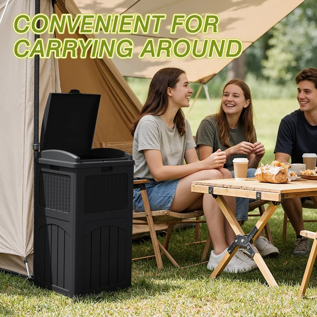 Alt view image 3 of 7 - 33 Gallon Outdoor Trash Can with Lid (2-Pack), Dark Black | Heavy Duty Resin Garbage Bin, Waterproof & UV Resistant for Patio, Garden, Deck, Yard